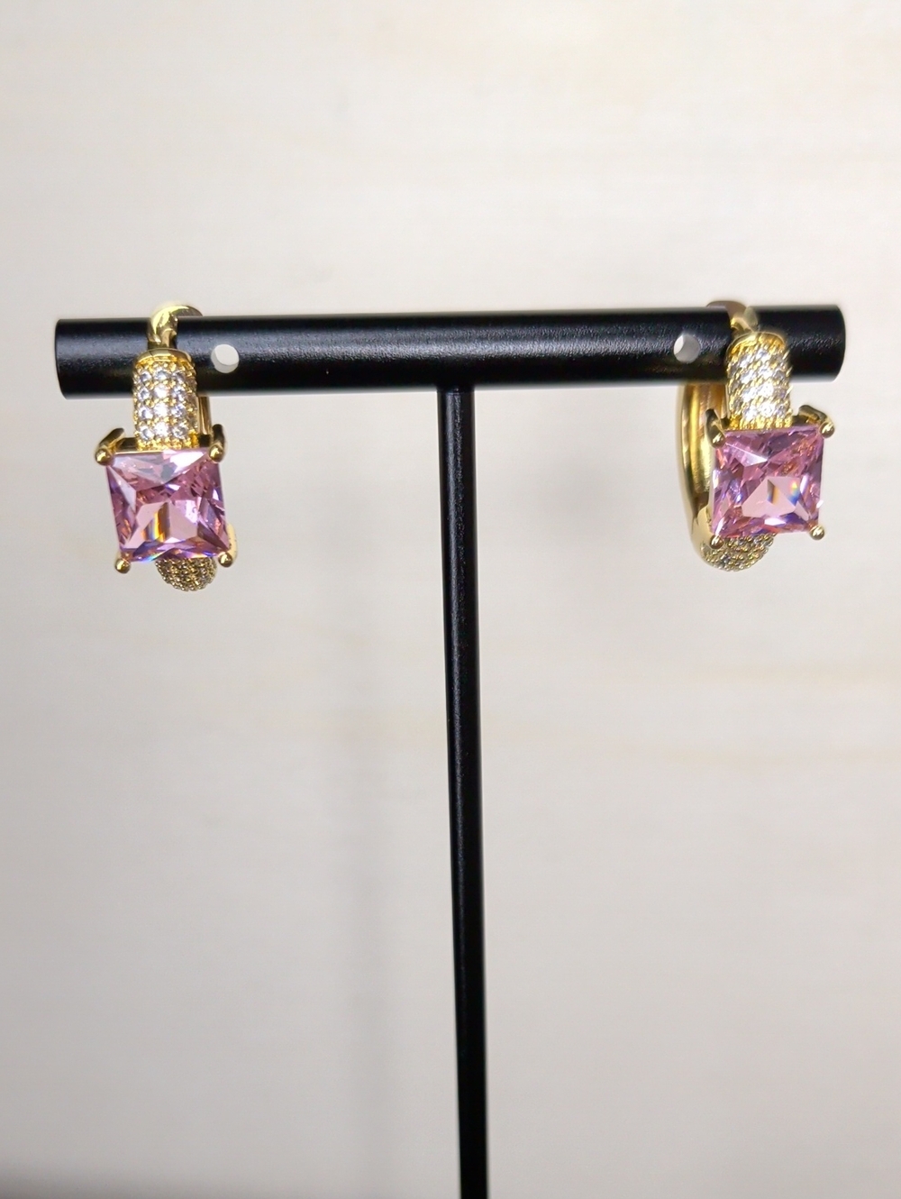 18K GP Pink CZ Hoop Earrings